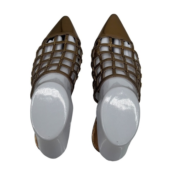 Sigerson Morrison Gold Eddi Caged Mirror Pointed Toe Sandals Size 37 Women’s - Picture 5 of 10